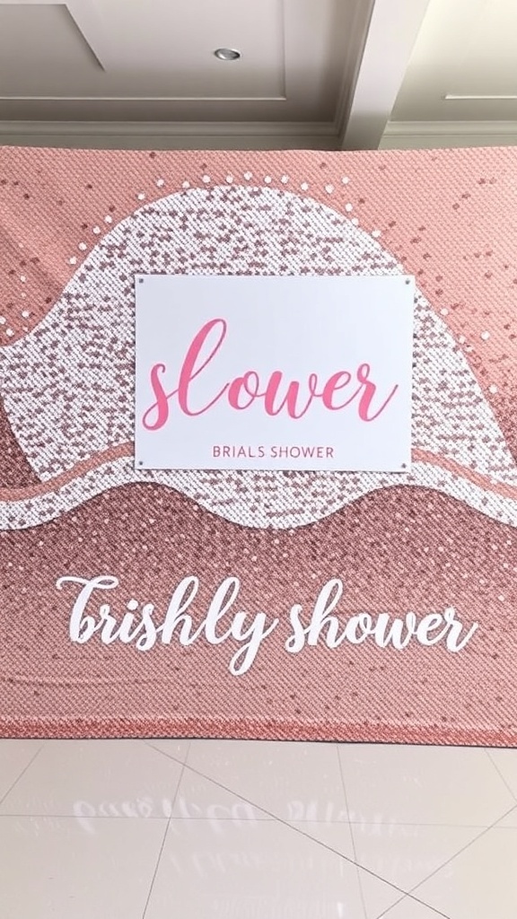 A sequin wall backdrop for a bridal shower with personalized signage.