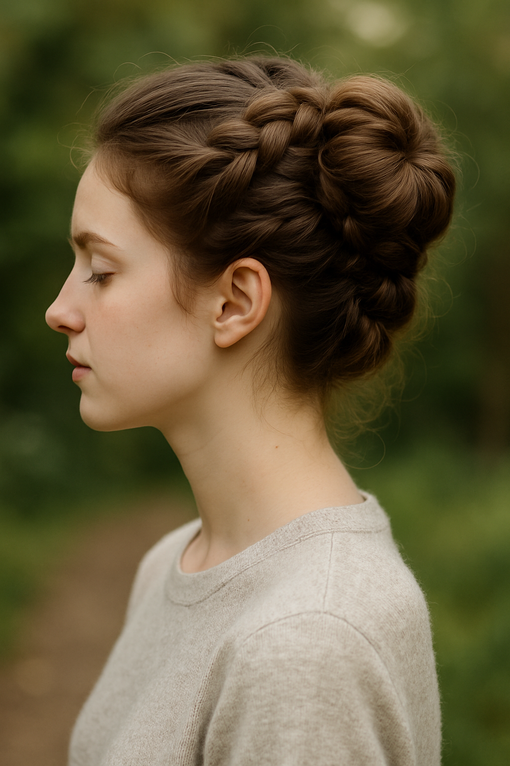 A side profile of a young girl with a neat hairstyle, showcasing short dreads.