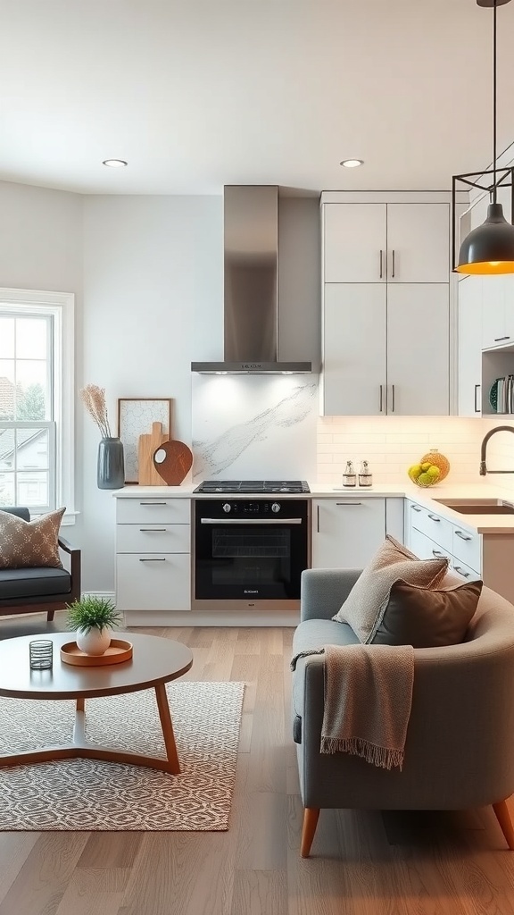 A modern kitchen featuring smart appliances and stylish design.
