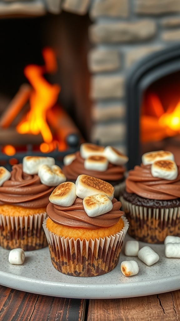 Delicious S'mores cupcakes with chocolate frosting and toasted marshmallows