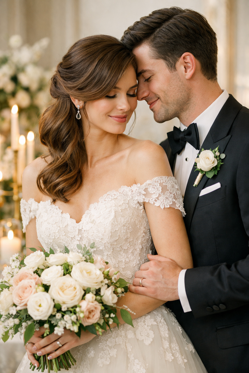Couple sharing an intimate moment, featuring soft side-swept hair