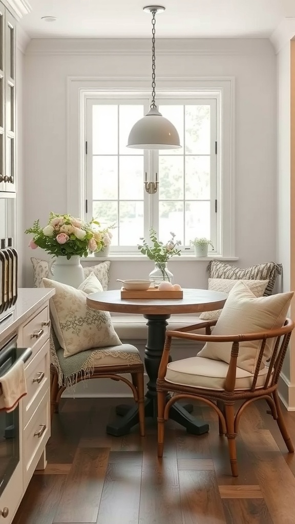 Cozy kitchen nook with soft cushions and a round table