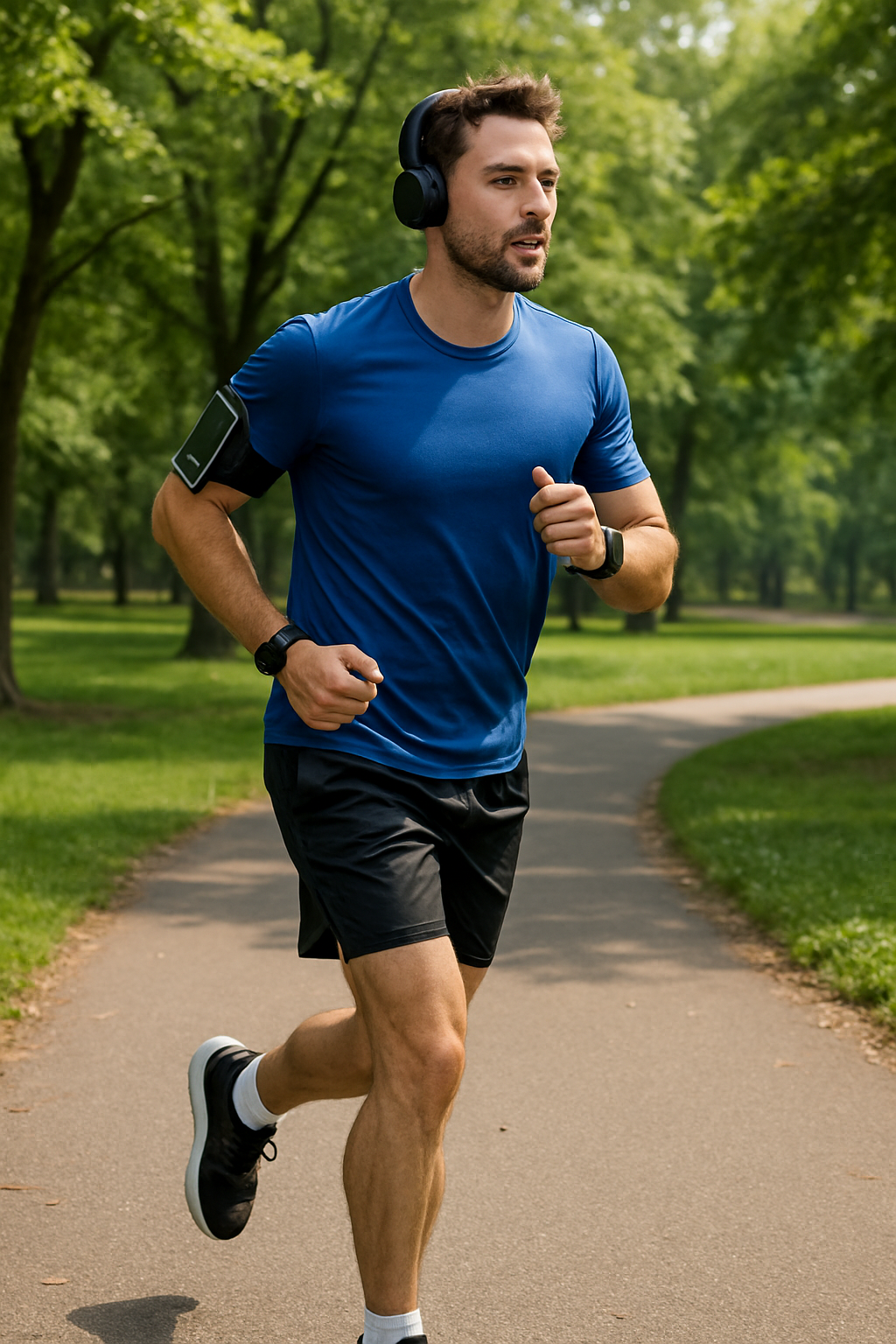 A man walking in a casual outfit with a sporty style.