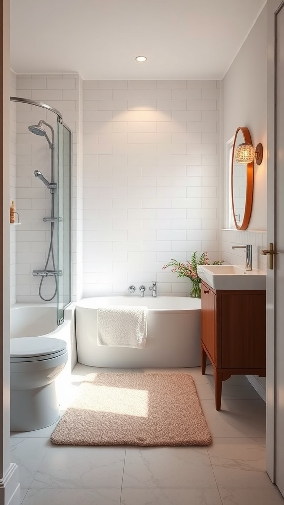 Stylish small bathroom with a cozy shower mat