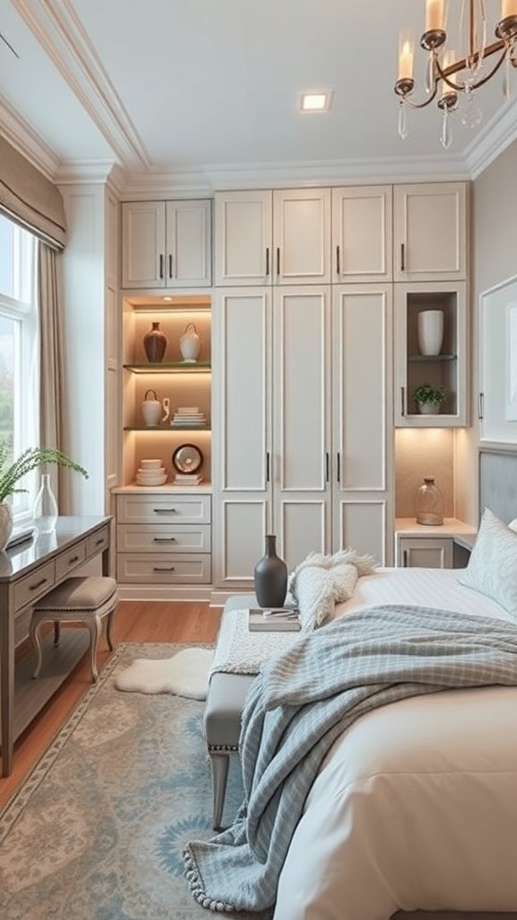 Stylish luxury teen bedroom with elegant storage solutions