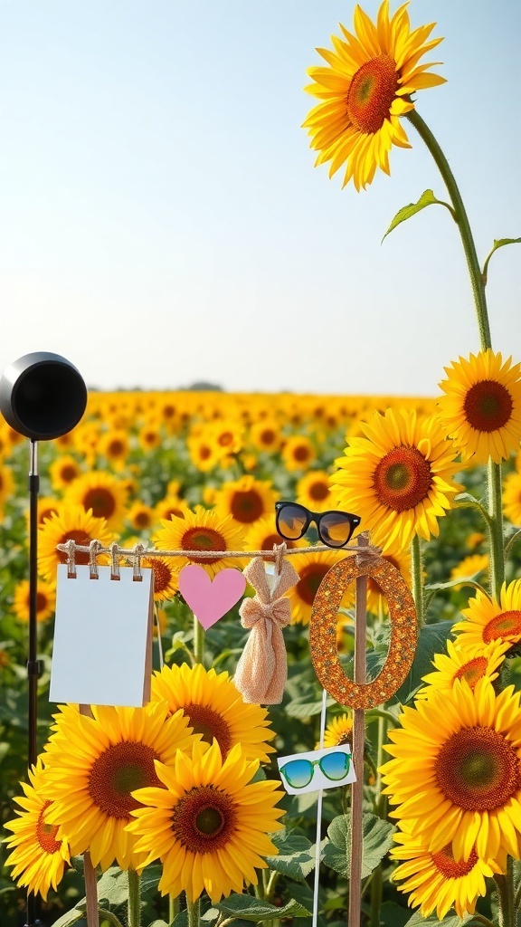 Sunflower themed photo booth with props