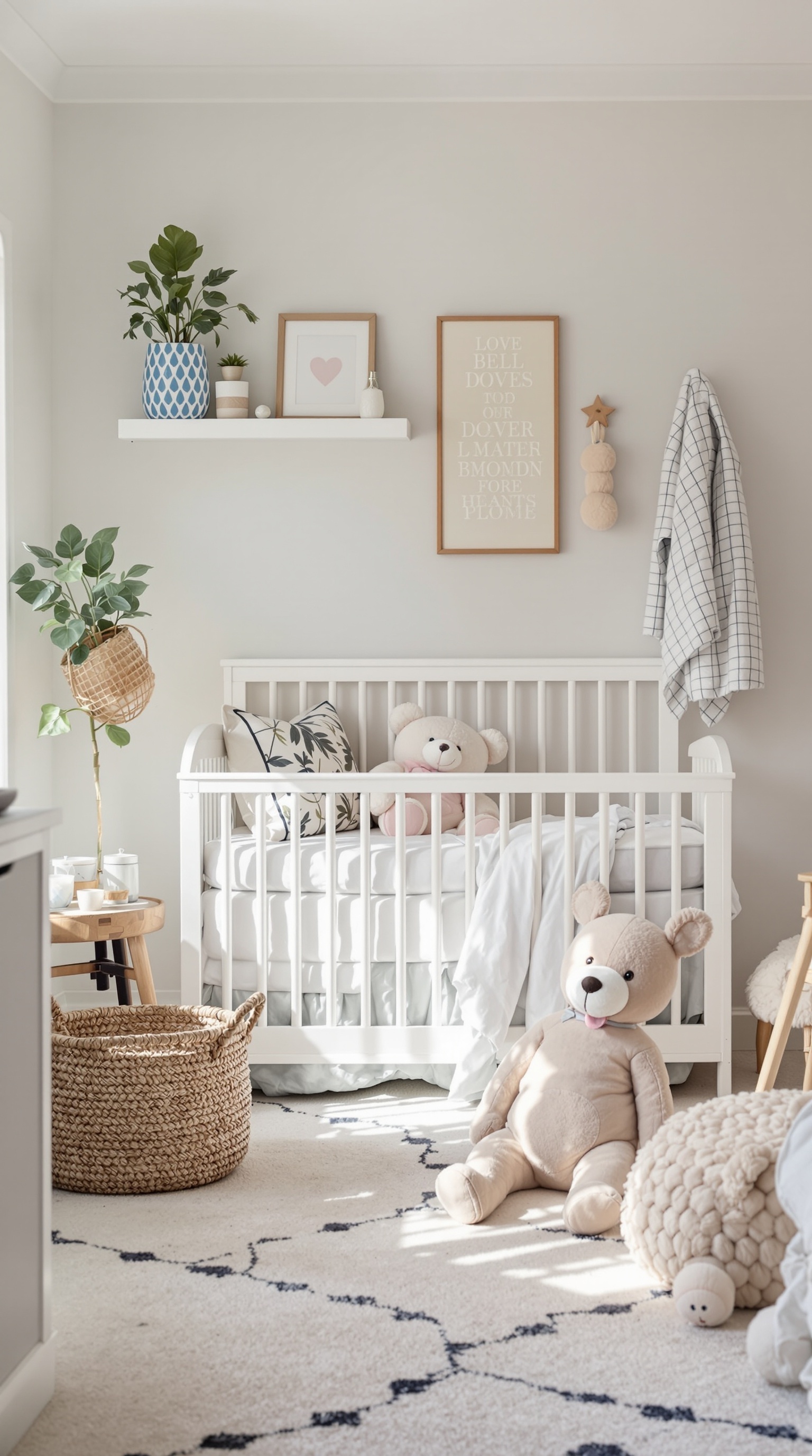 A cozy nursery featuring a toddler bed with soft toys and a calming atmosphere.