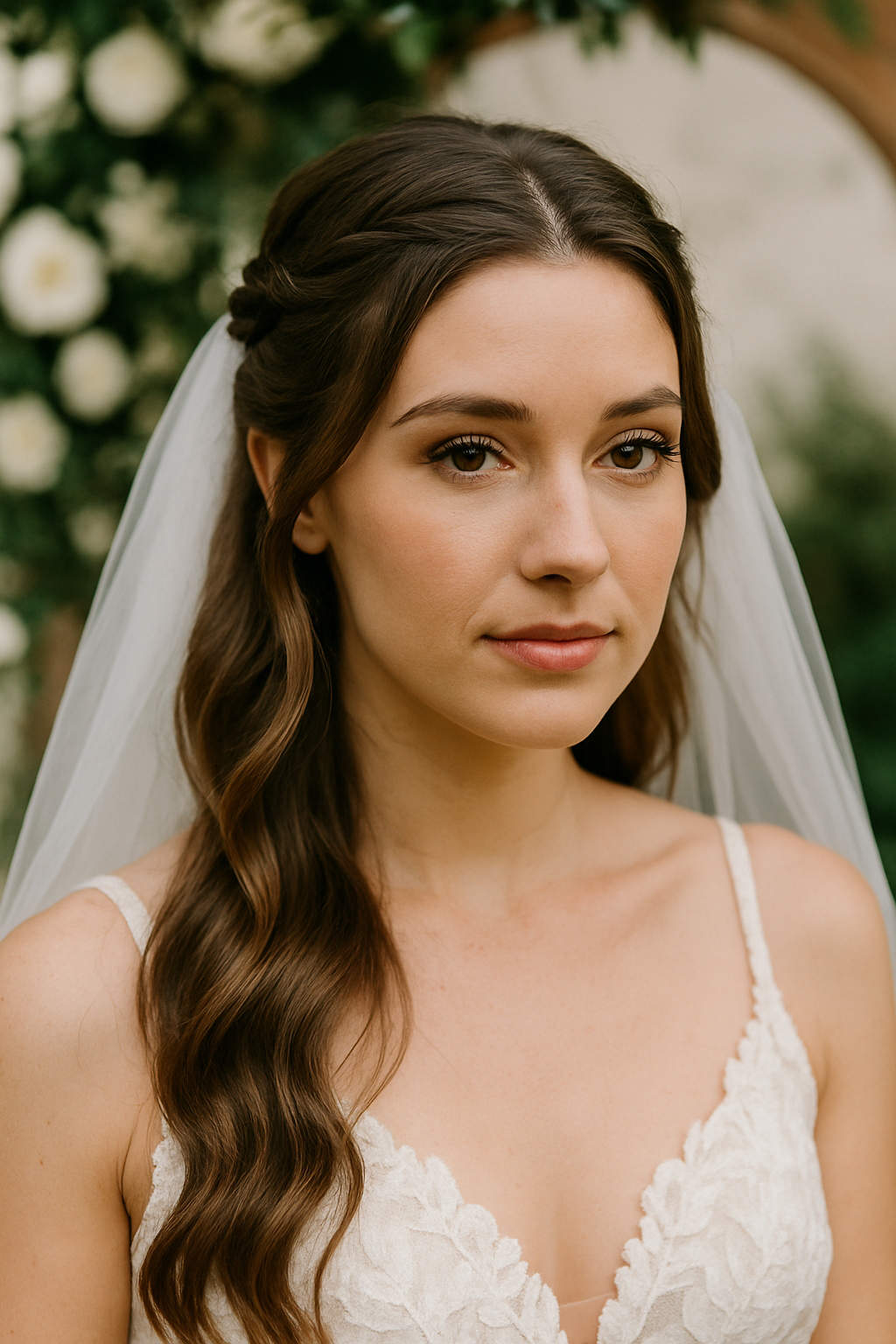 Bride with twisted half-up hairstyle and veil
