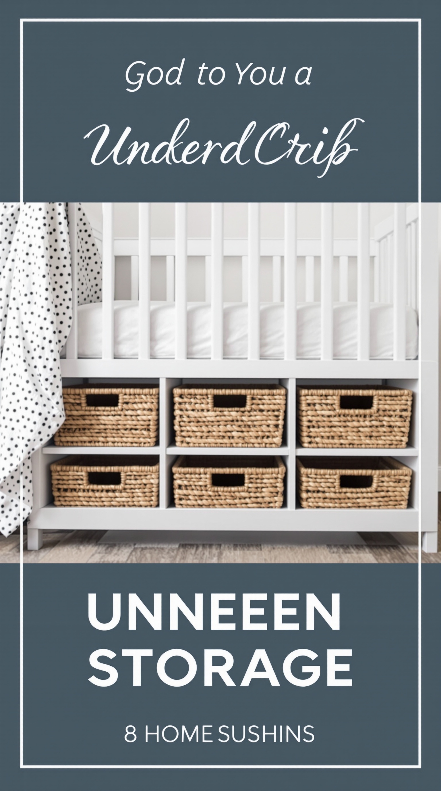 Under-crib storage solution featuring a crib with woven baskets underneath.