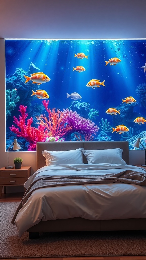 LED wall art depicting an underwater scene with colorful fish and coral