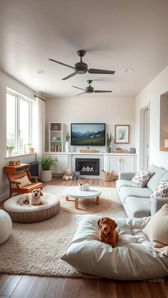 Cozy pet-friendly living space with two dogs and stylish furnishings