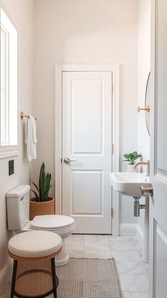 A small half bathroom featuring a pocket door, modern sink, and minimal decor.