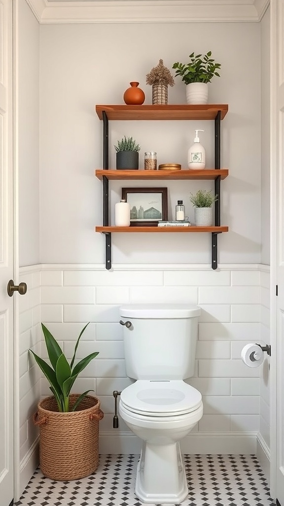 Stylish above-toilet shelving in a modern bathroom