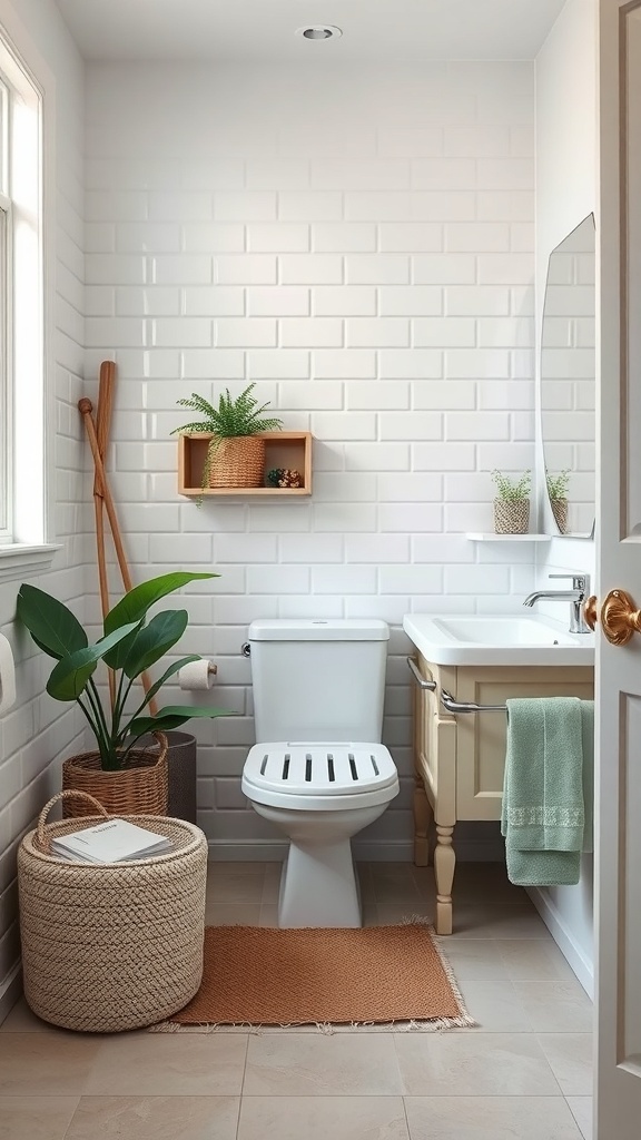A small bathroom featuring a shower, toilet, and various foldable accessories for flexibility.