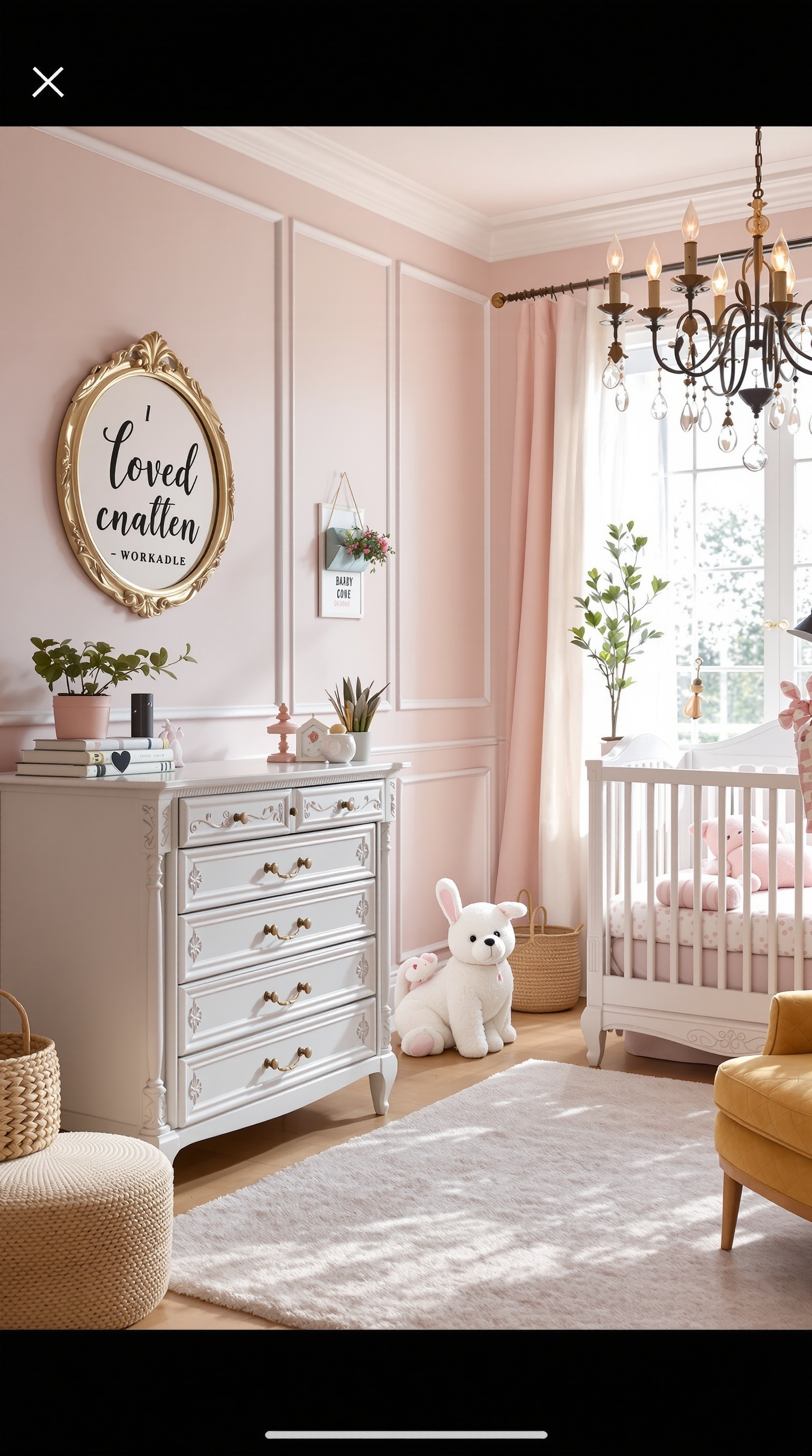A beautifully designed baby girl bedroom featuring vintage-inspired furniture, soft pink walls, and cozy decor.