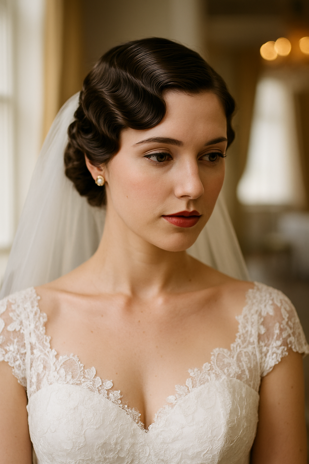 Bride with vintage inspired finger waves hairstyle