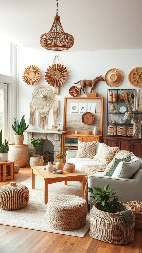 Cozy living room with handmade decor and plants