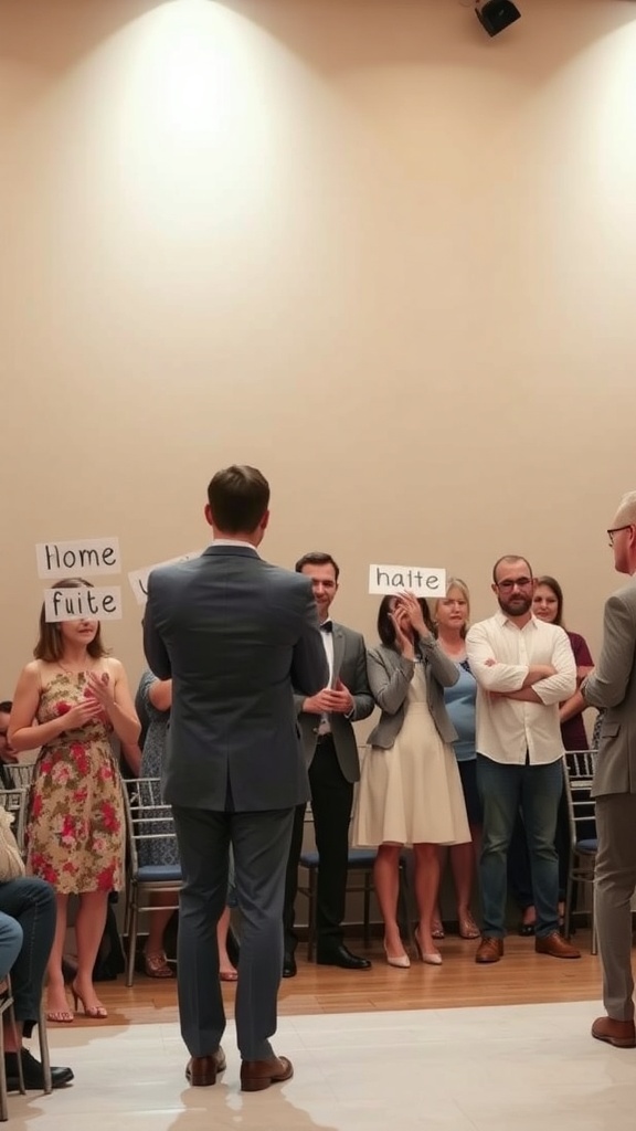 People playing Wedding Charades at a bridal shower