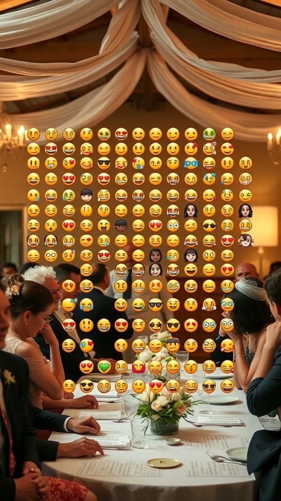 A grid of emojis representing wedding themes at a bridal shower.