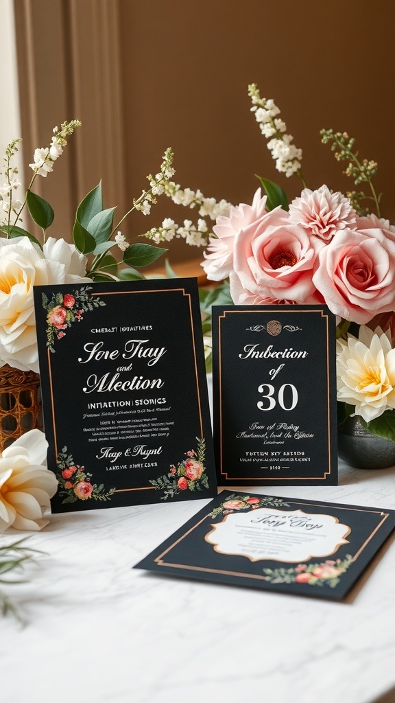 Beautifully designed wedding invitations with floral accents and elegant typography.
