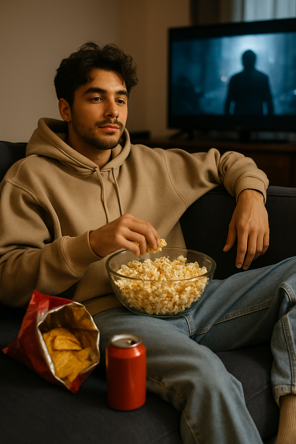 A man wearing an oversized hoodie and jeans, showcasing a casual and comfortable outfit.
