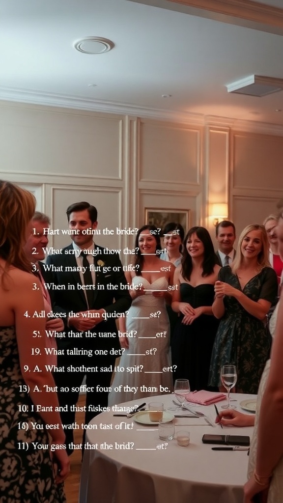 Guests playing the game 'Who Knows the Bride Best?' at a bridal shower.