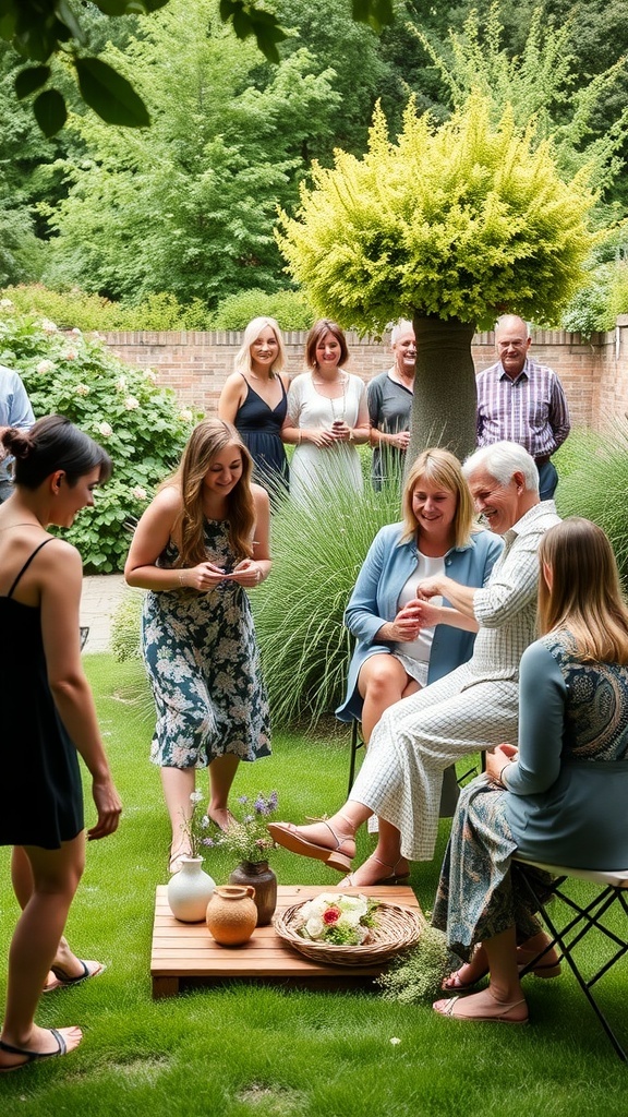 Group of people enjoying a wildflower bridal shower