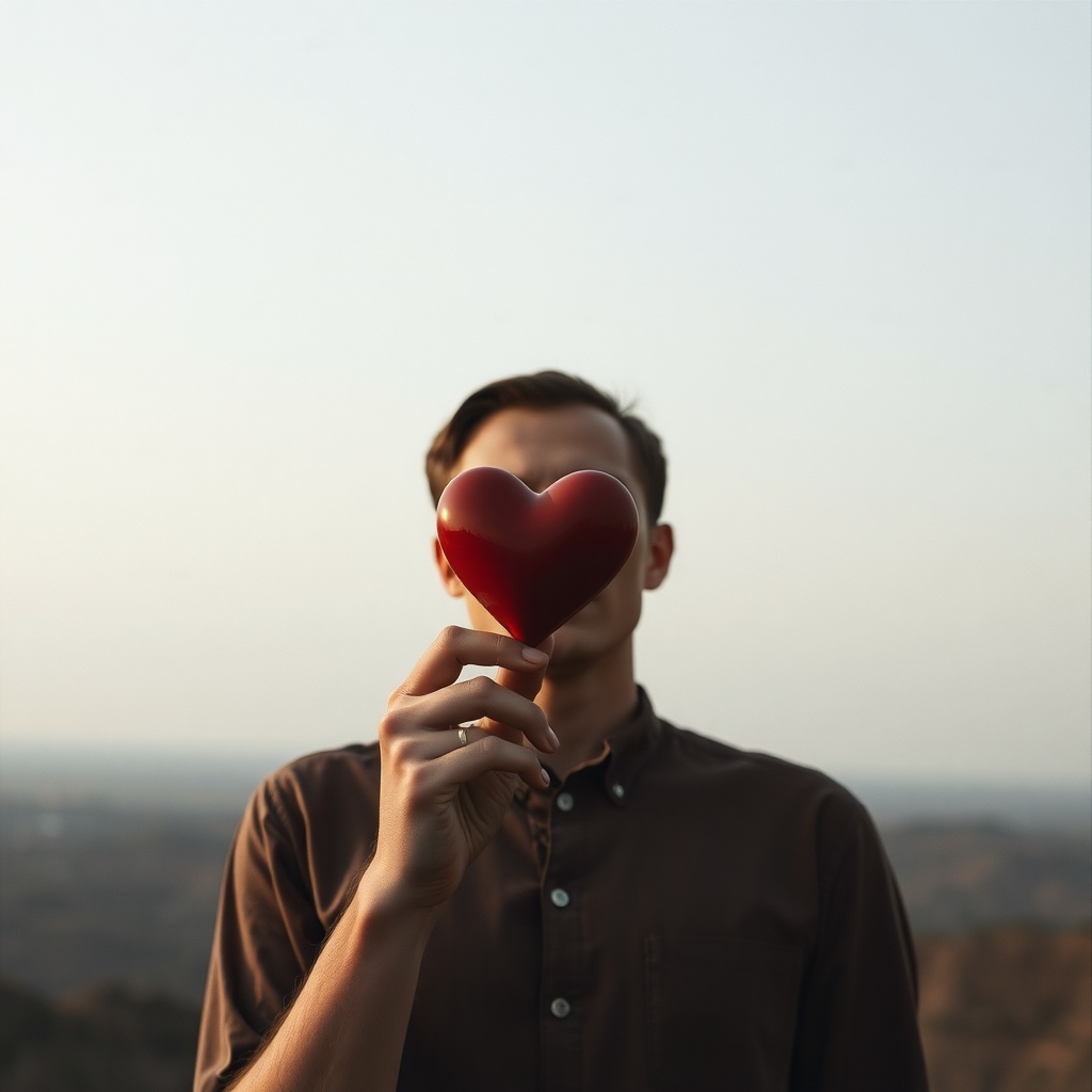 A person holding a heart-shaped object, symbolizing love and relationships.