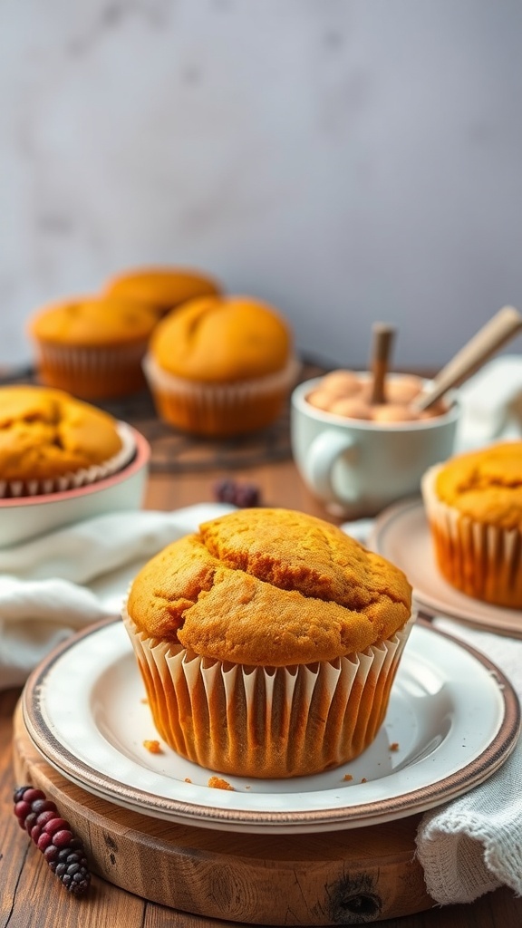 A plate of healthy pumpkin muffins with a warm, inviting color, perfect for fall.
