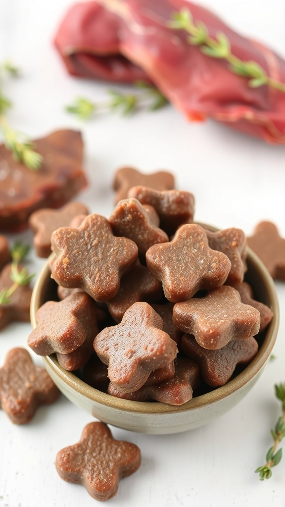 Homemade beef liver frozen dog treats in a bowl