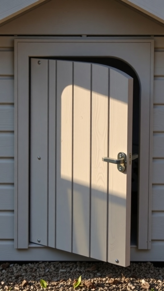 A dog house entrance with a secure door