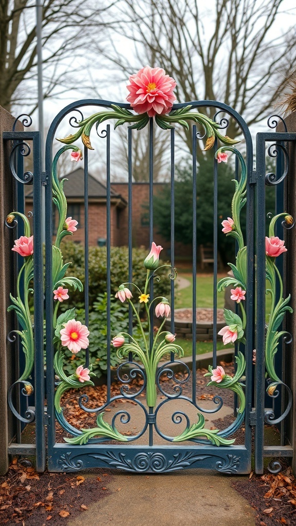 Decorative dog gate with floral designs
