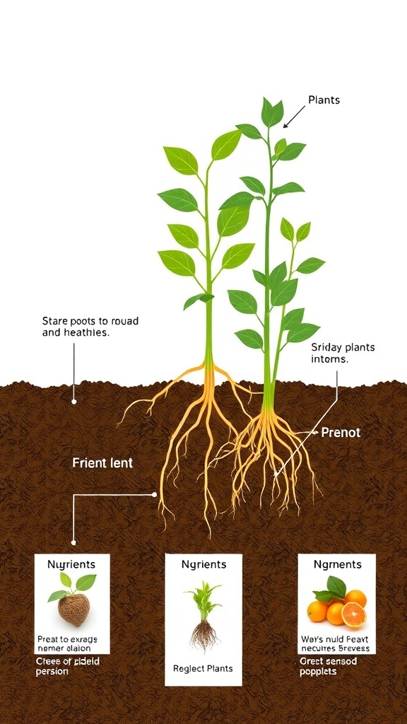 Illustration showing companion planting with roots and nutrient interactions