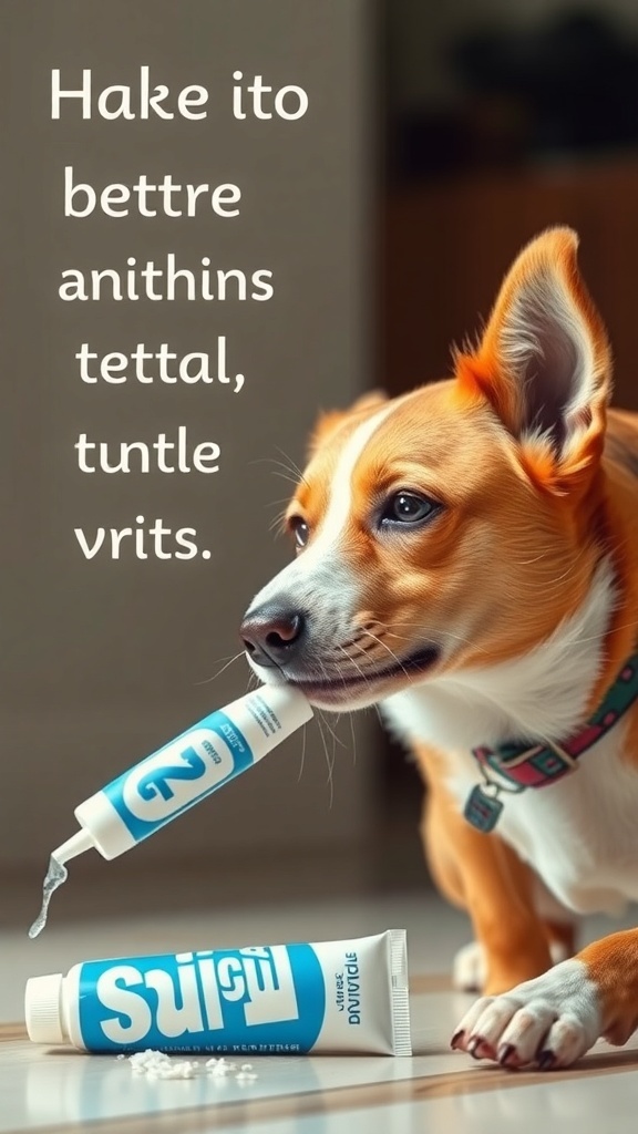 A dog with toothpaste, ready for dental care.