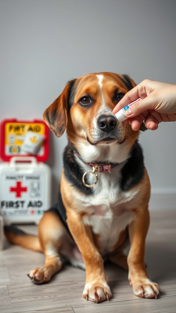 A dog receiving hydrocortisone cream for itching relief.