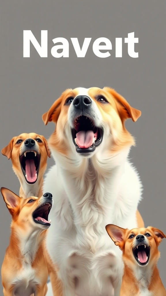 A group of dogs barking, showcasing different barking styles.