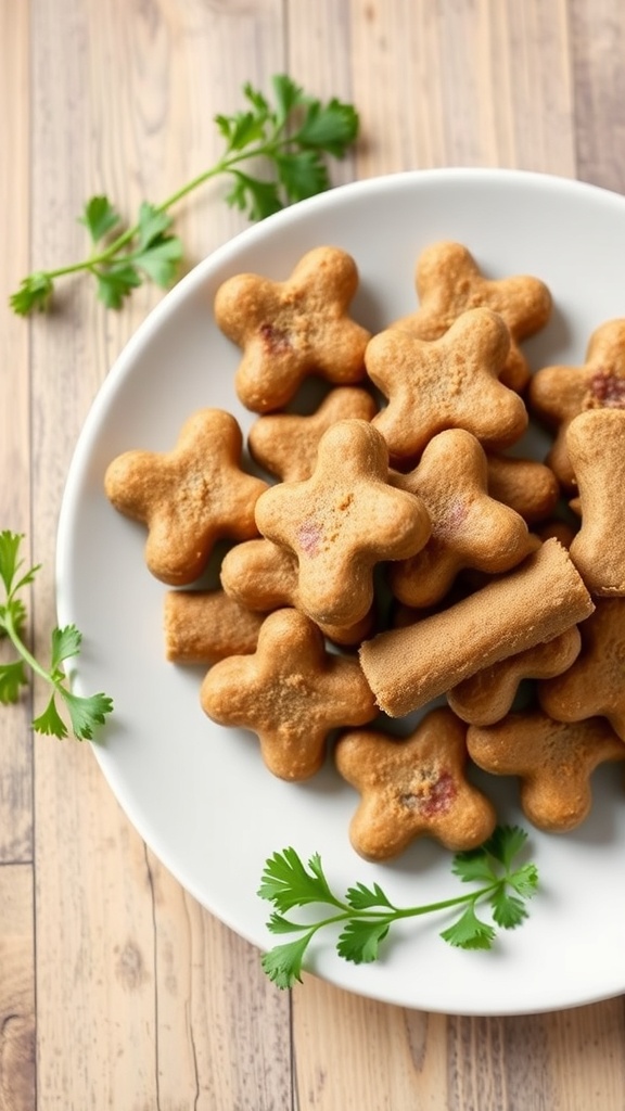 Plate of homemade liver and parsley dog treats shaped like stars