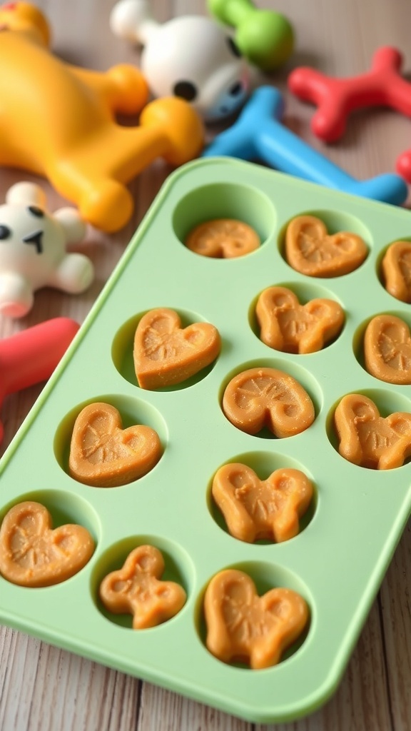 Homemade peanut butter and pumpkin dog treats in fun shapes