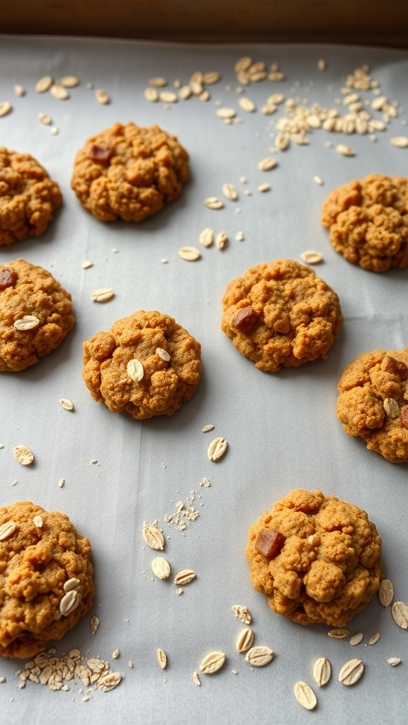 Pumpkin and oatmeal cookies on a baking sheet