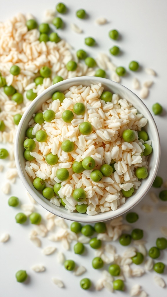 A bowl of rice mixed with green peas