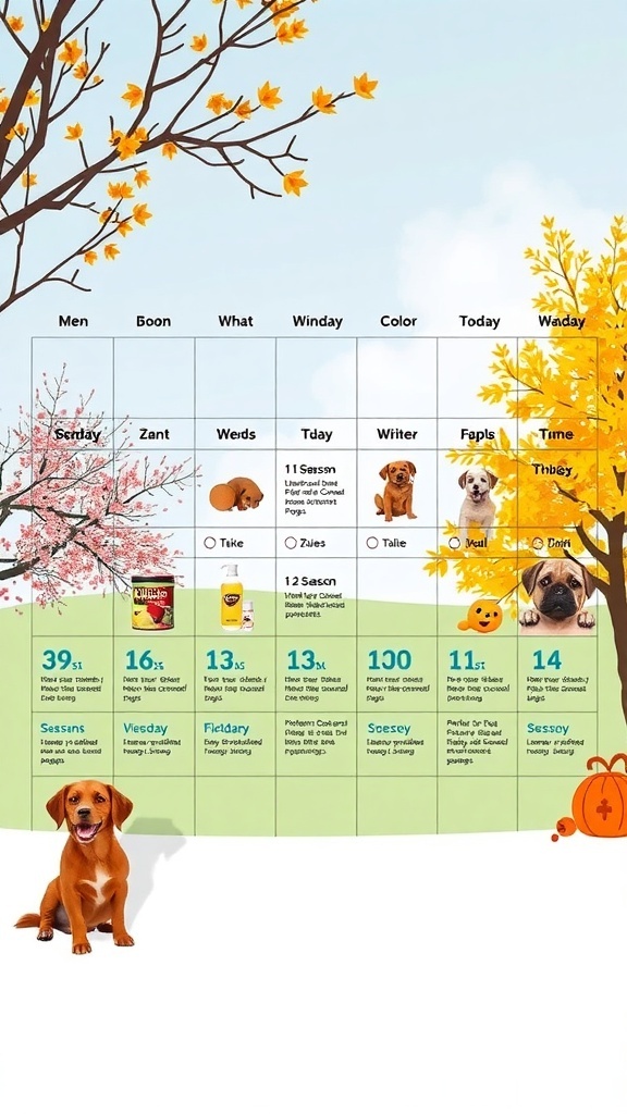 A colorful chart showing seasonal flea prevention tips for dogs.