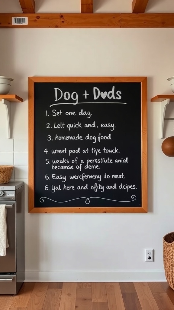 A chalkboard with instructions for making homemade dog food.