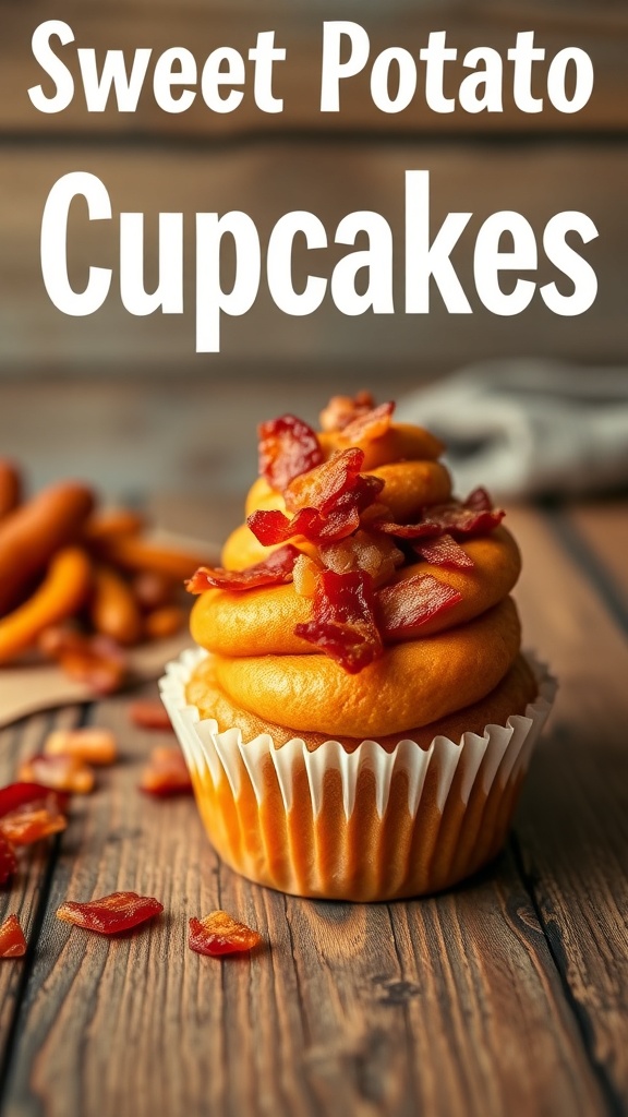 Sweet potato cupcake topped with bacon bits