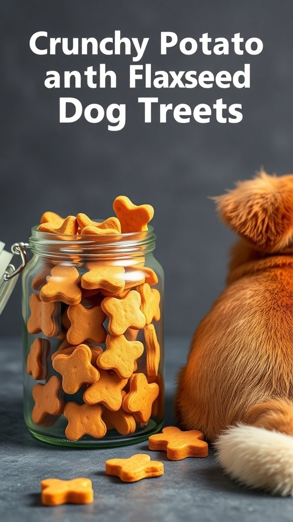 Homemade sweet potato and flaxseed dog treats in a jar
