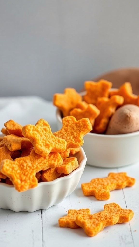 Bowl of sweet potato chews shaped like dog bones