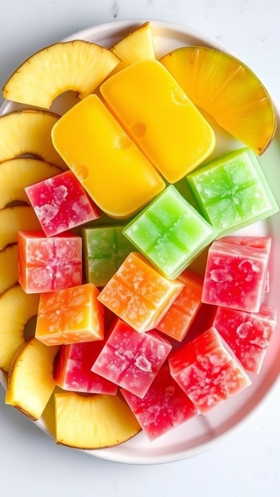 Colorful frozen dog treats made from tropical fruits