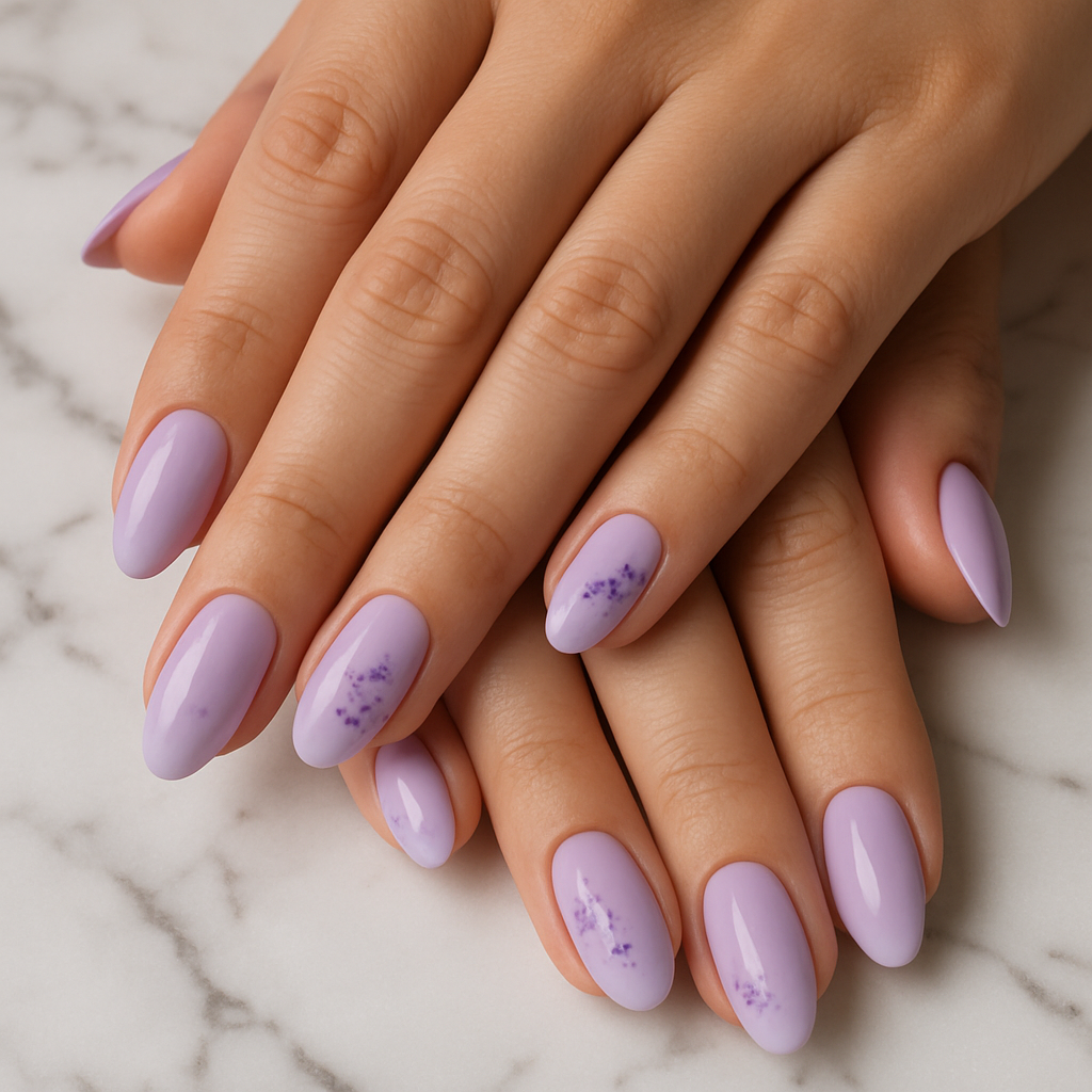 Sophisticated lavender ombre nail design on human hands