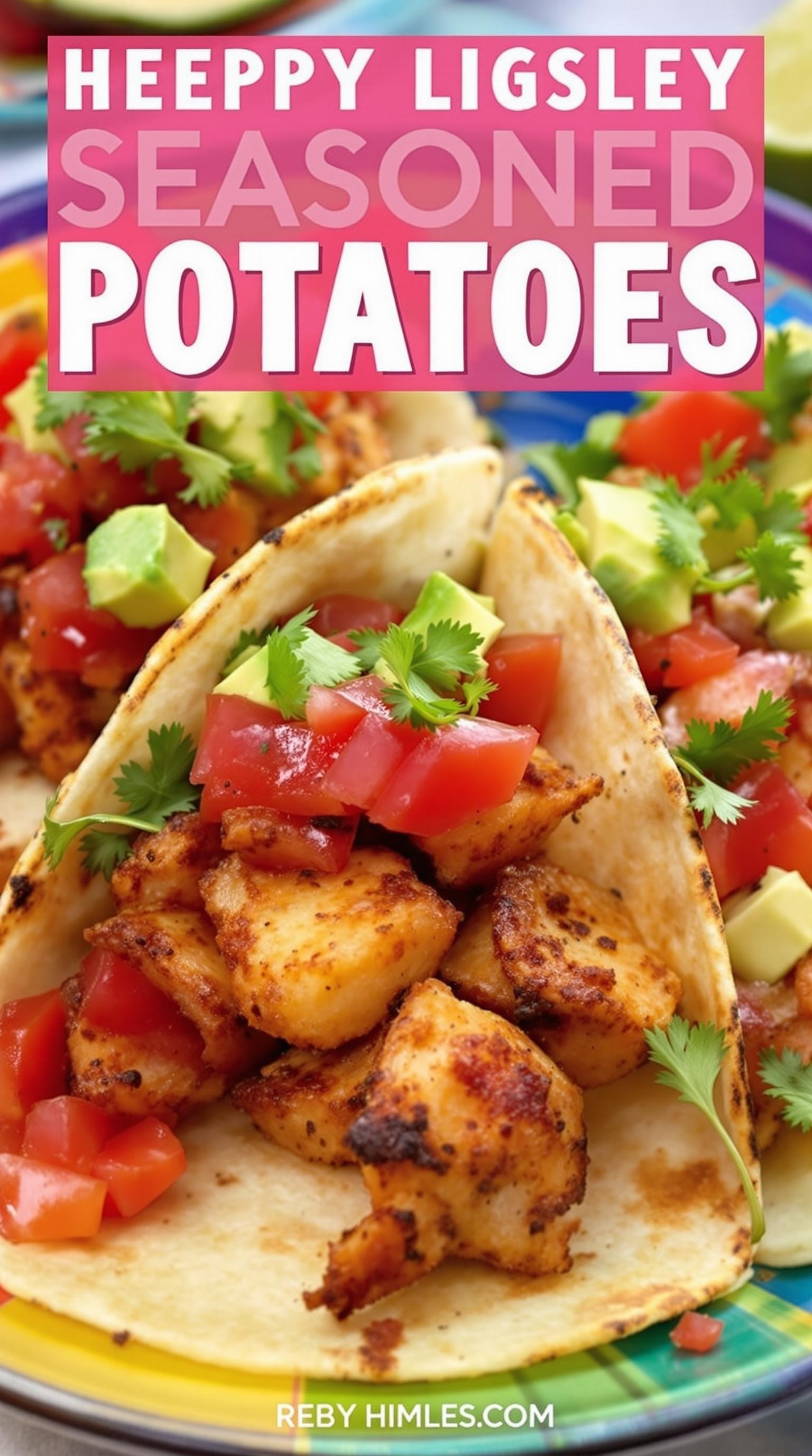 Delicious spicy potato tacos with tomatoes, avocado, and cilantro