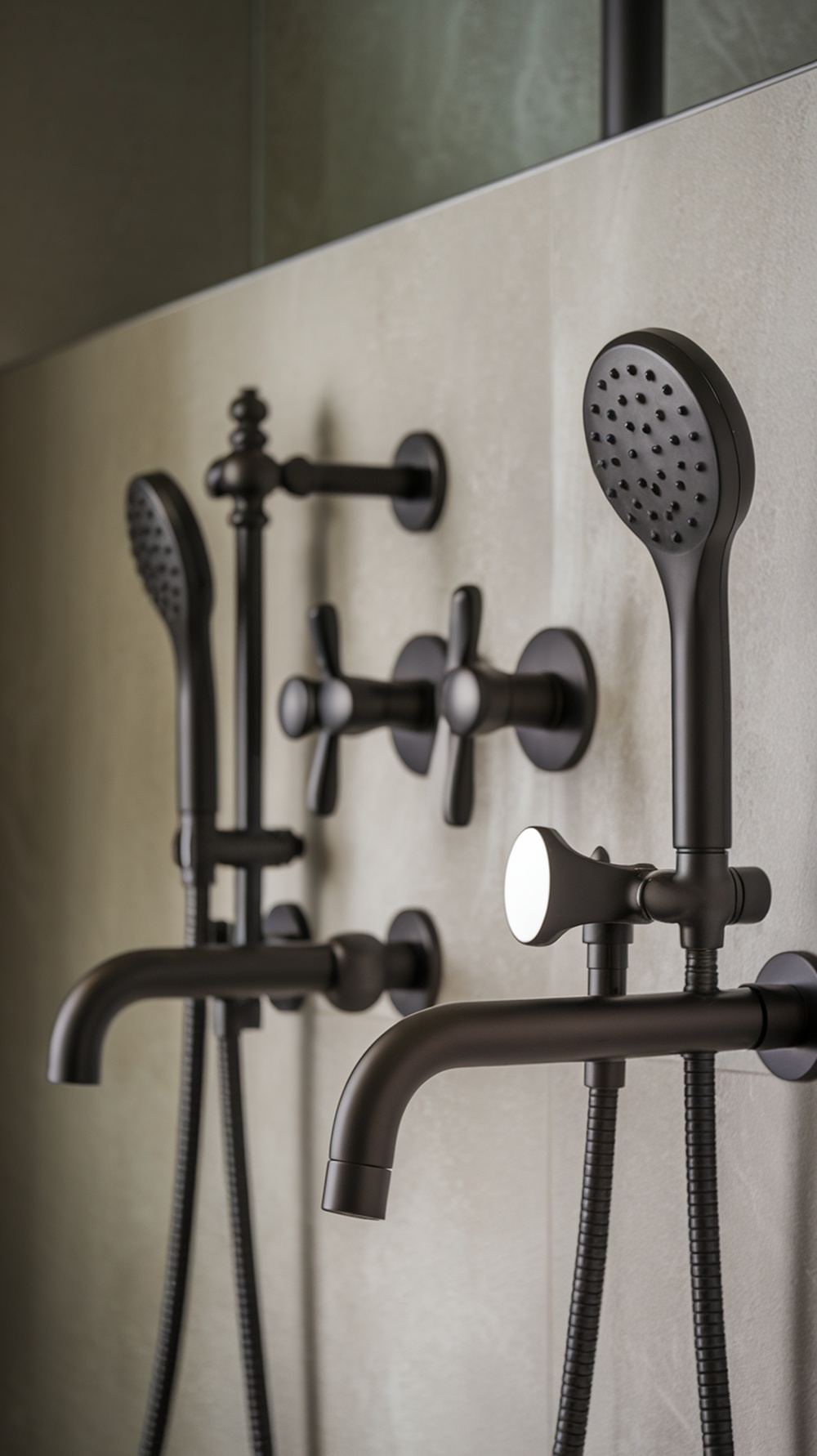 Modern bathroom fixtures in matte black finish