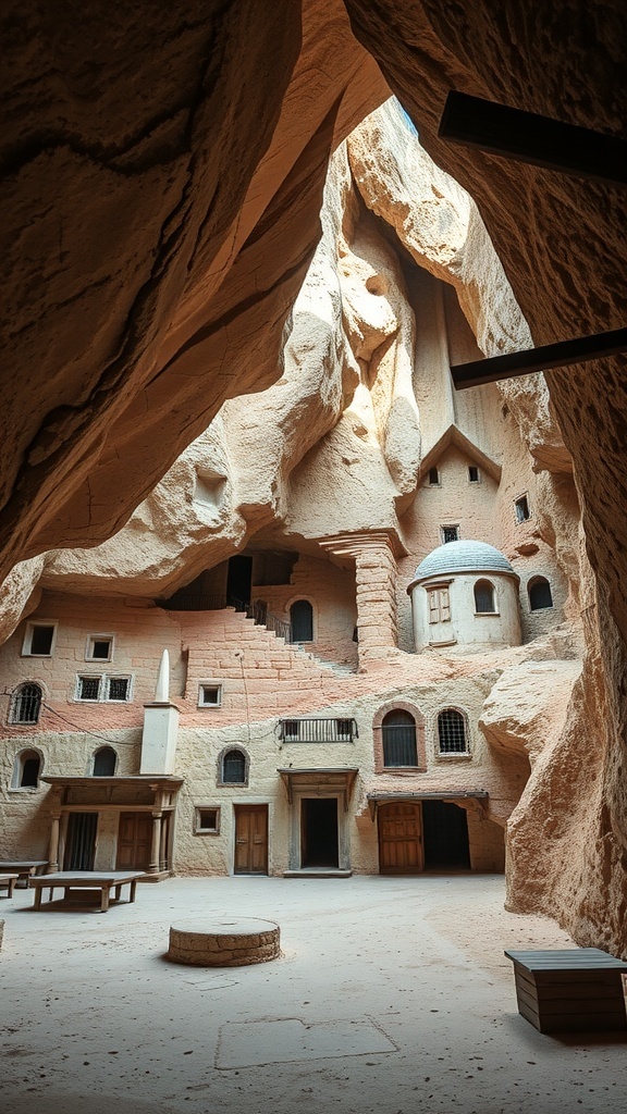 Interior view of ancient cave dwellings and churches in Cappadocia, Turkey